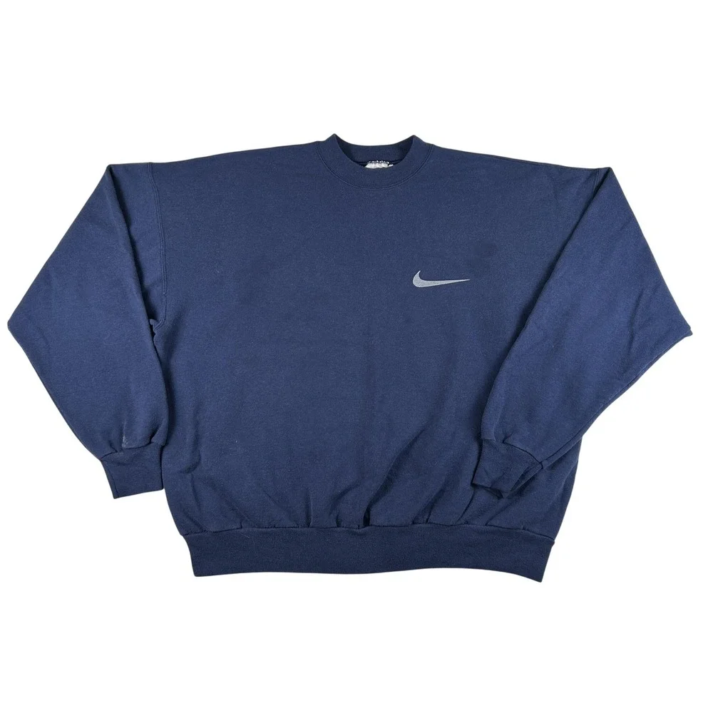 Vintage Nike Sweatshirt Mens 2XL Fleece Pullover Crewneck Swoosh Logo Distressed